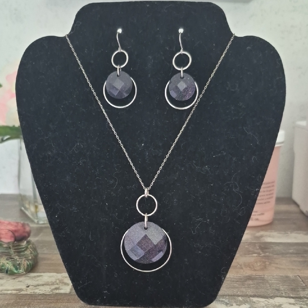 Silver and Purple Necklace And Earrings Set